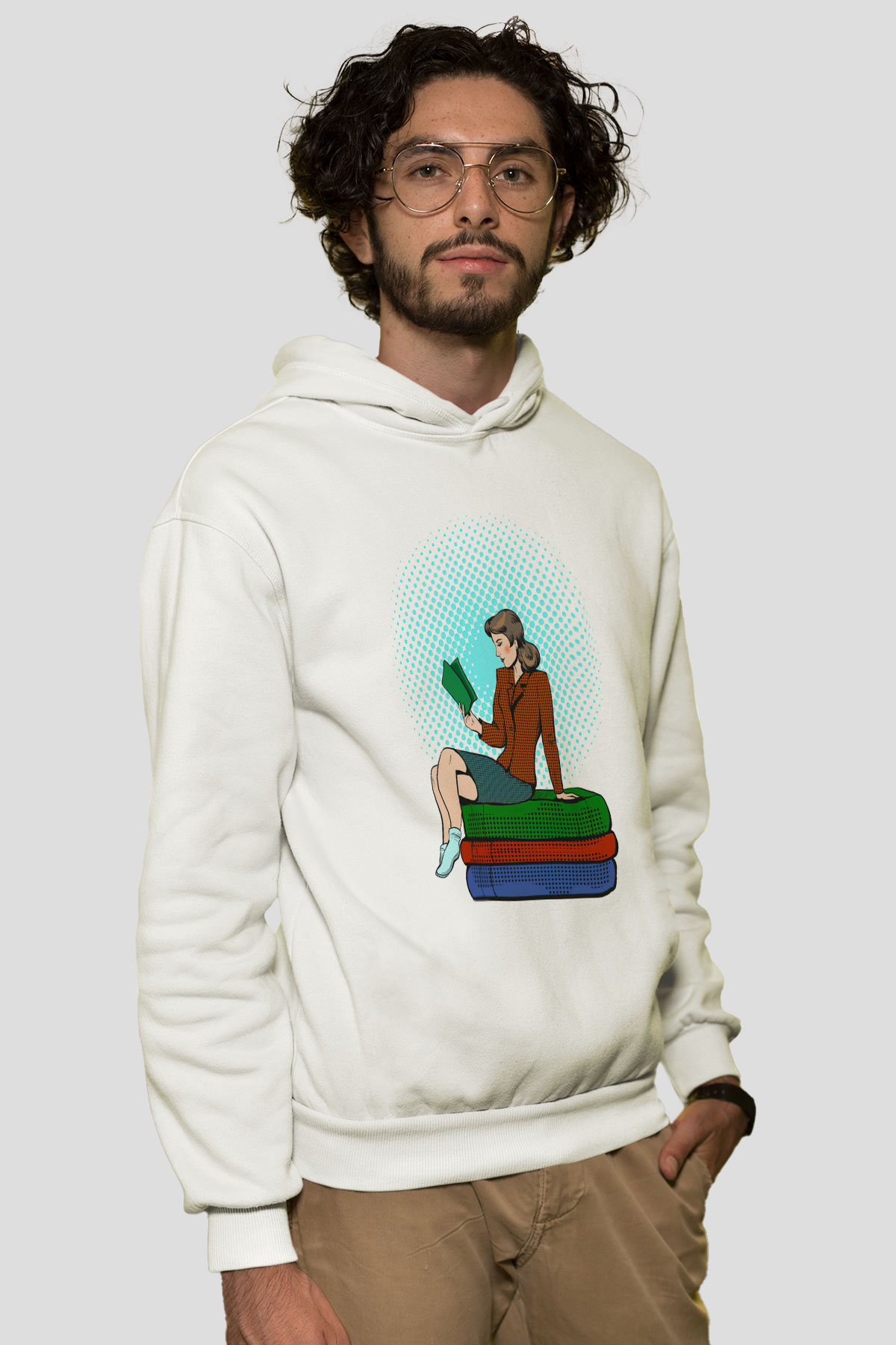 Ana okulu Beyaz Unisex Kapüşonlu Sweatshirt