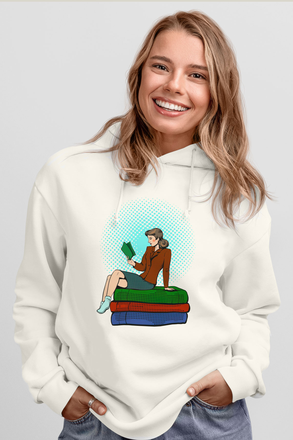 Ana okulu Beyaz Unisex Kapüşonlu Sweatshirt
