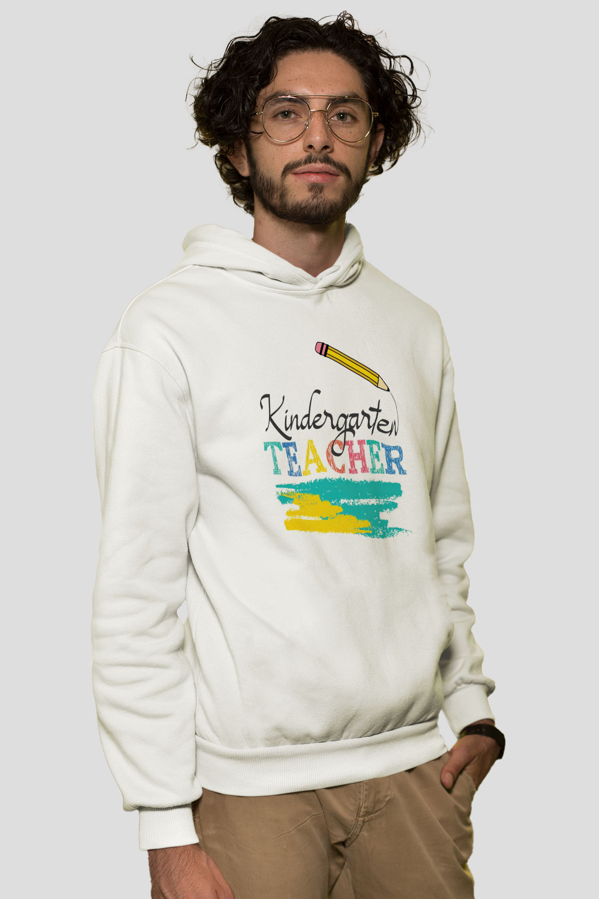 Ana okulu Beyaz Unisex Kapüşonlu Sweatshirt