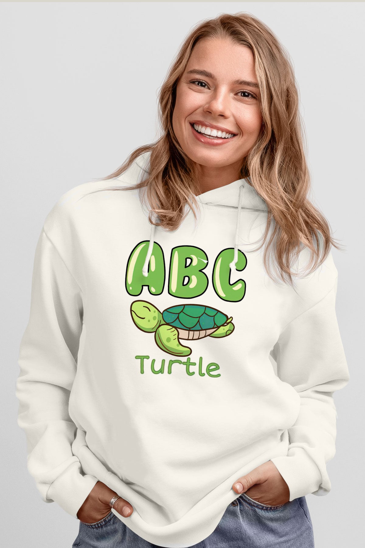 Ana okulu Beyaz Unisex Kapüşonlu Sweatshirt