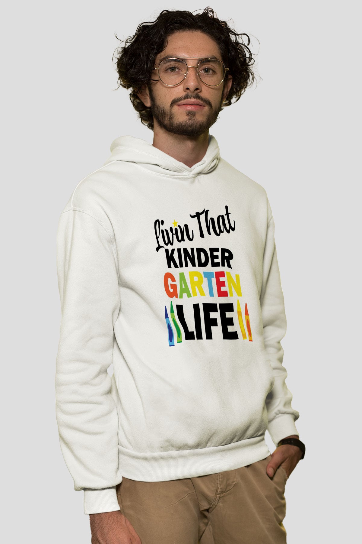Ana okulu Beyaz Unisex Kapüşonlu Sweatshirt