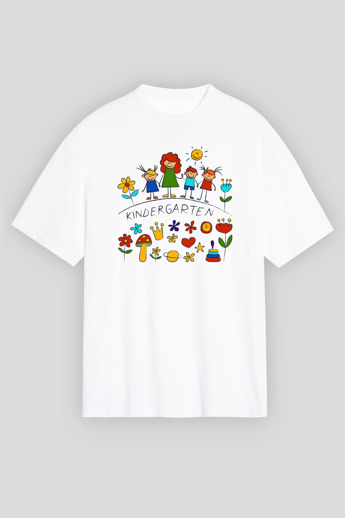 Ana okulu Beyaz Unisex Oversize Tişört T-Shirt