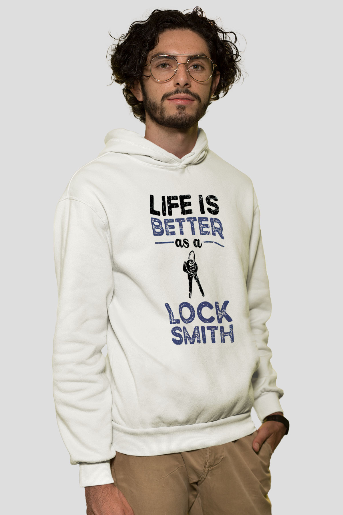 Anahtarcı Beyaz Unisex Kapüşonlu Sweatshirt