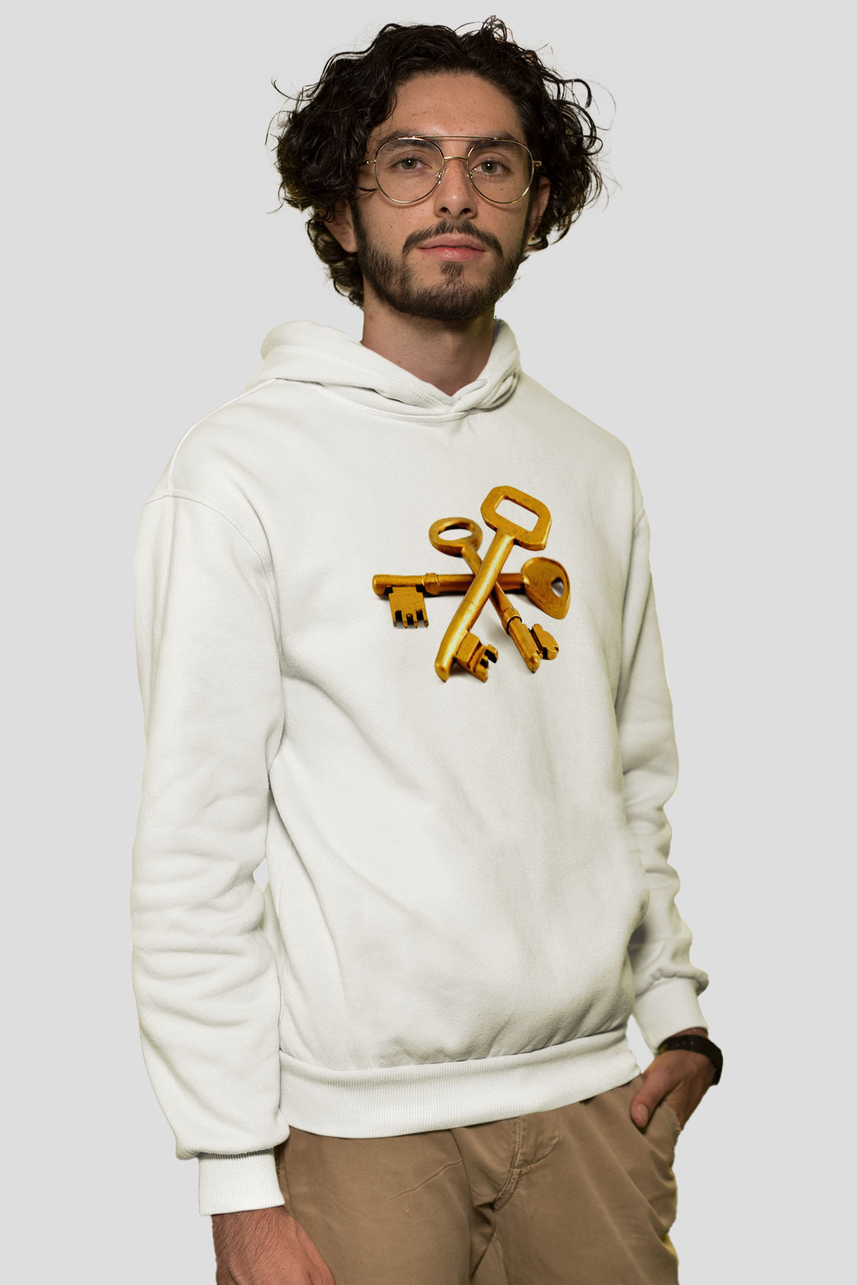 Anahtarcı Beyaz Unisex Kapüşonlu Sweatshirt