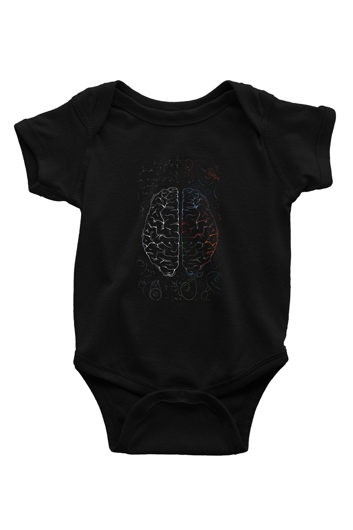 Analitik Ve Sezgisel Beyin Lobları Baskılı Unisex Siyah Bebek Body - Zıbın