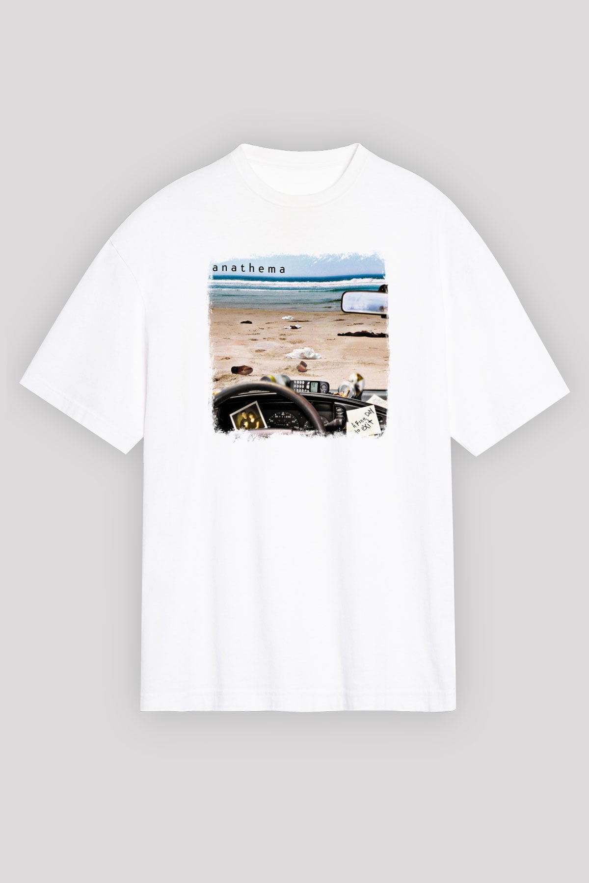 Anathema Baskılı Unisex Beyaz Oversize Tişört