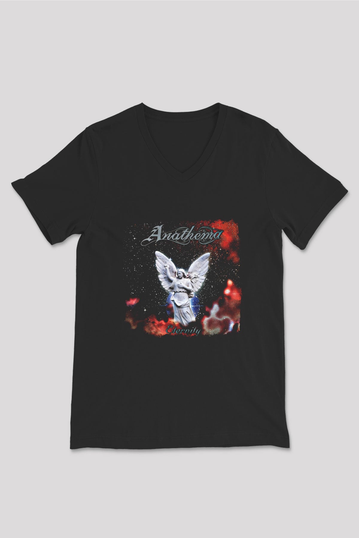 Anathema Baskılı Unisex Siyah V Yaka Tişört