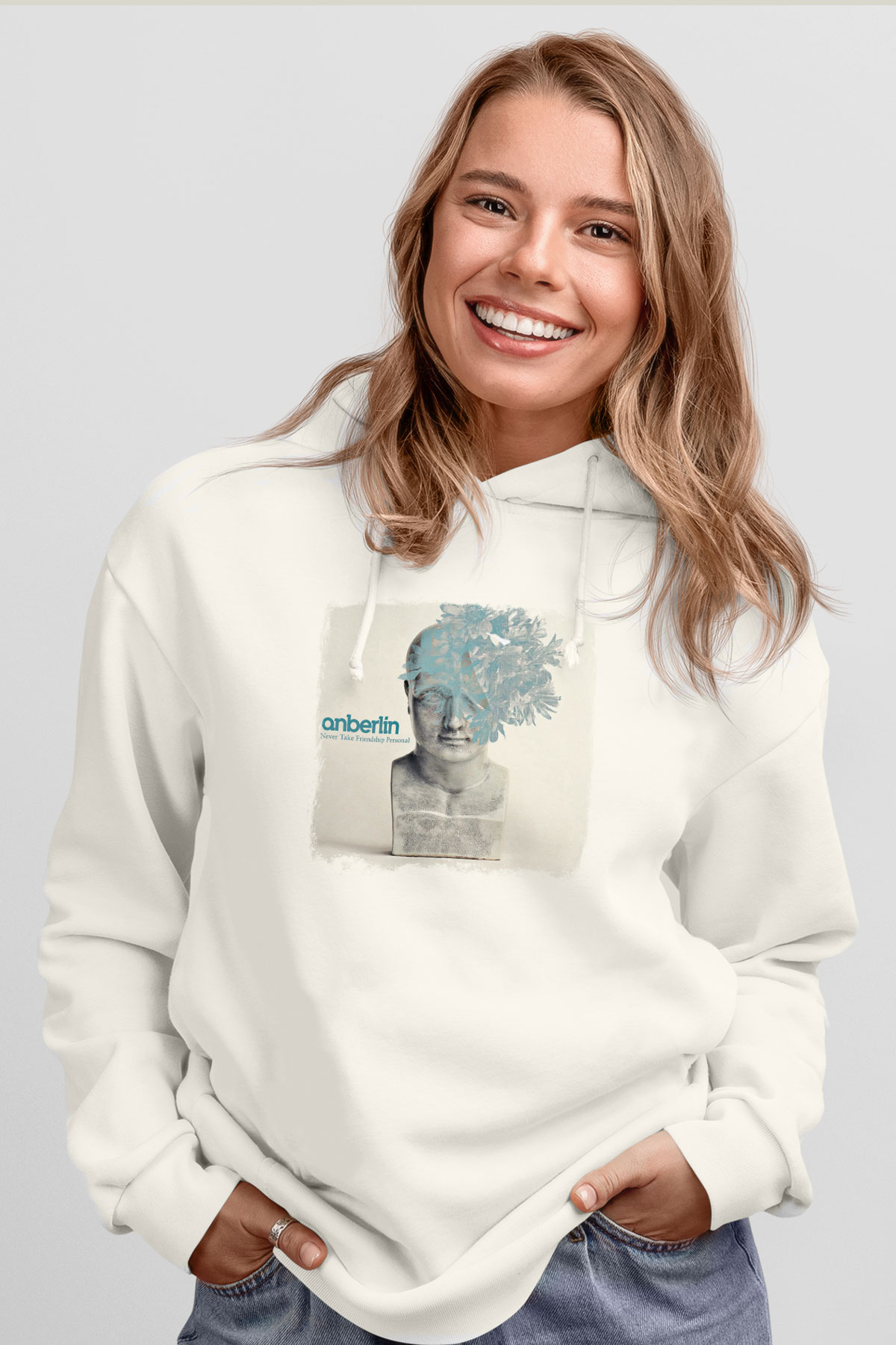 Anberlin Baskılı Unisex Beyaz Hoodie