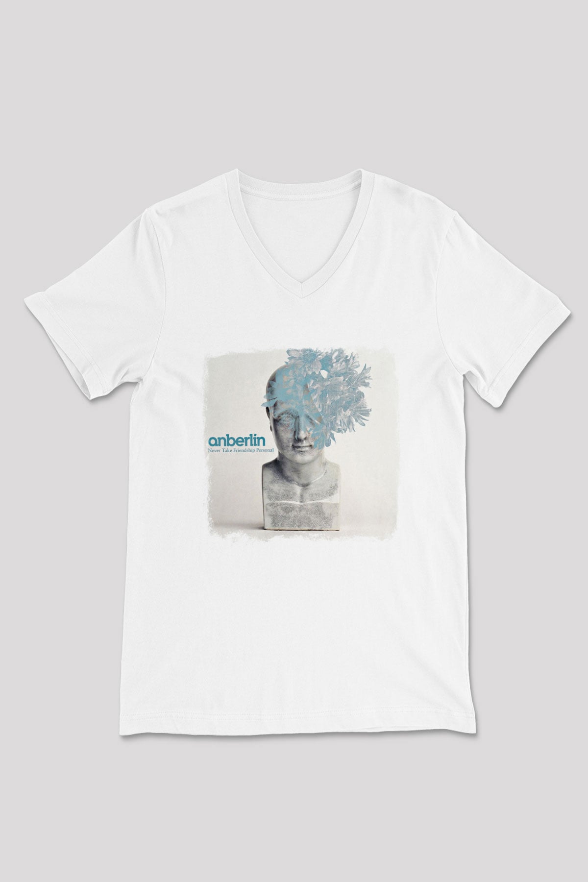 Anberlin Baskılı Unisex Beyaz V Yaka Tişört
