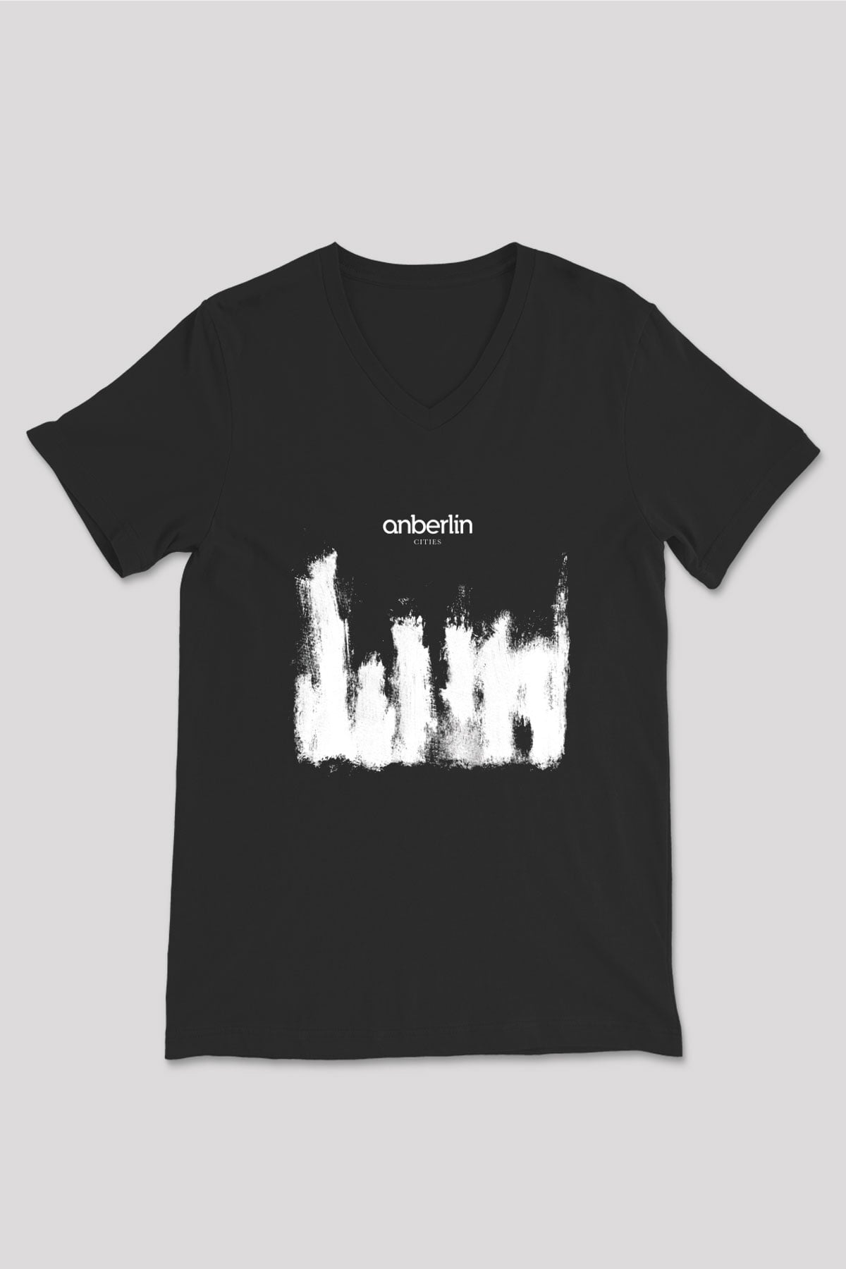 Anberlin Baskılı Unisex Siyah V Yaka Tişört