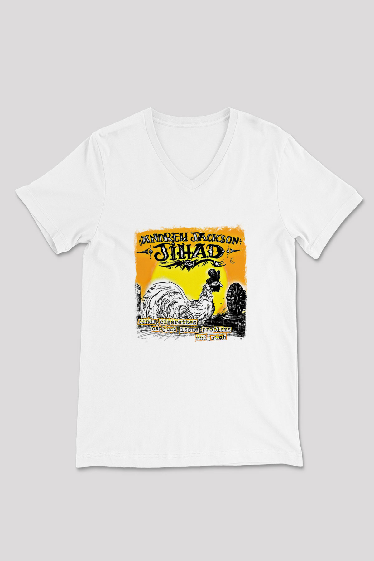 Andrew Jackson Jihad Baskılı Unisex Beyaz V Yaka Tişört