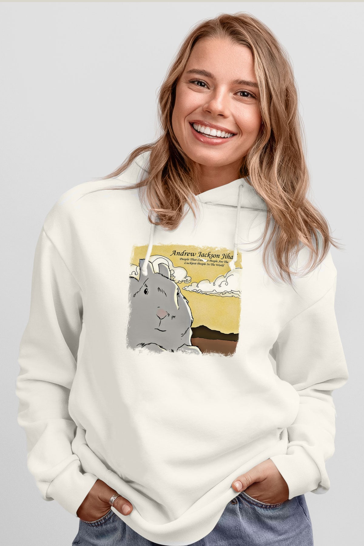 Andrew Jackson Jihad Baskılı Unisex Beyaz Hoodie