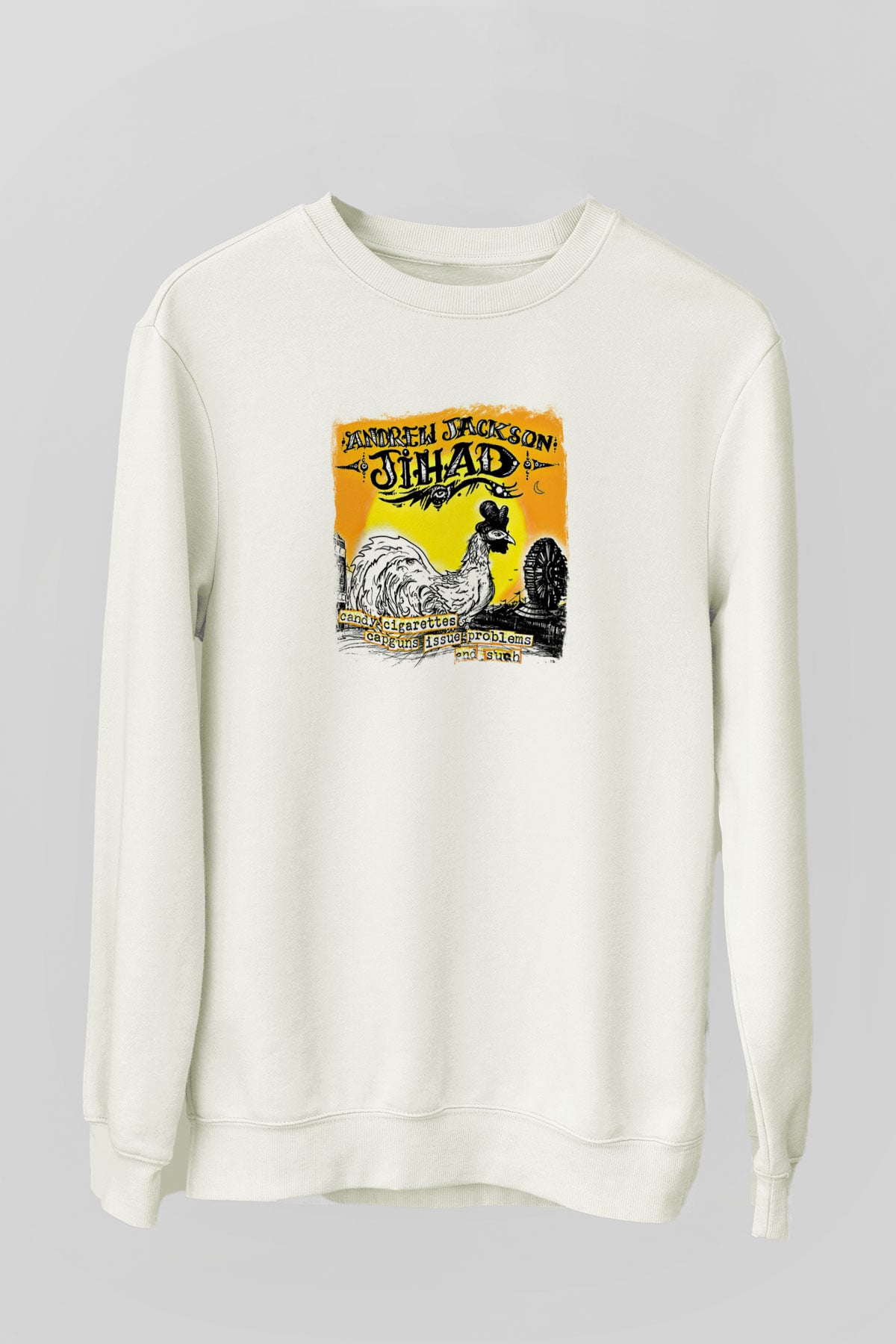 Andrew Jackson Jihad Baskılı Unisex Beyaz Sweatshirt