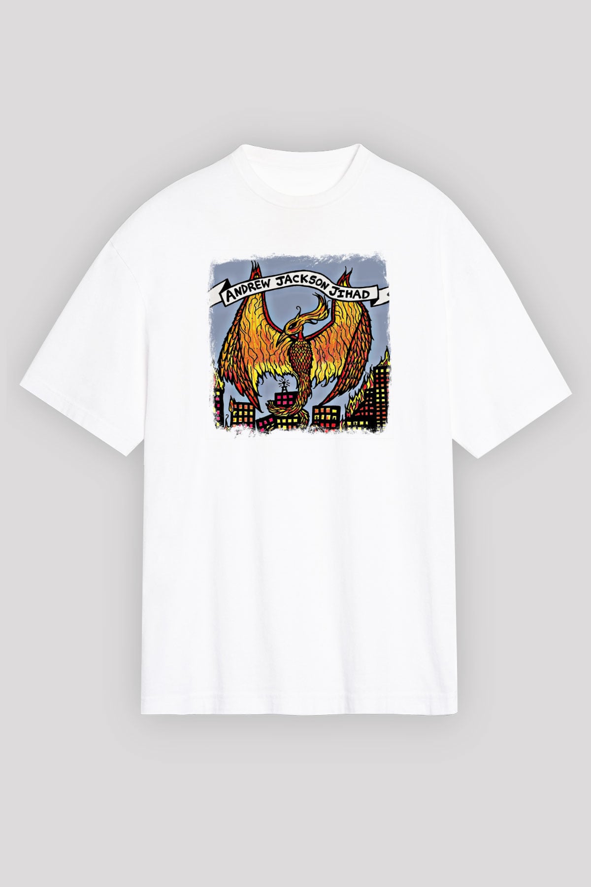 Andrew Jackson Jihad Baskılı Unisex Beyaz Oversize Tişört