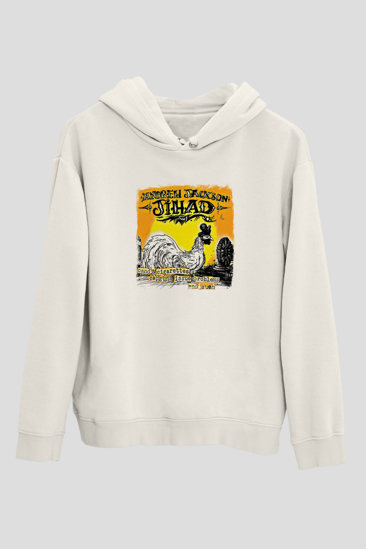 Andrew Jackson Jihad Baskılı Unisex Beyaz Hoodie