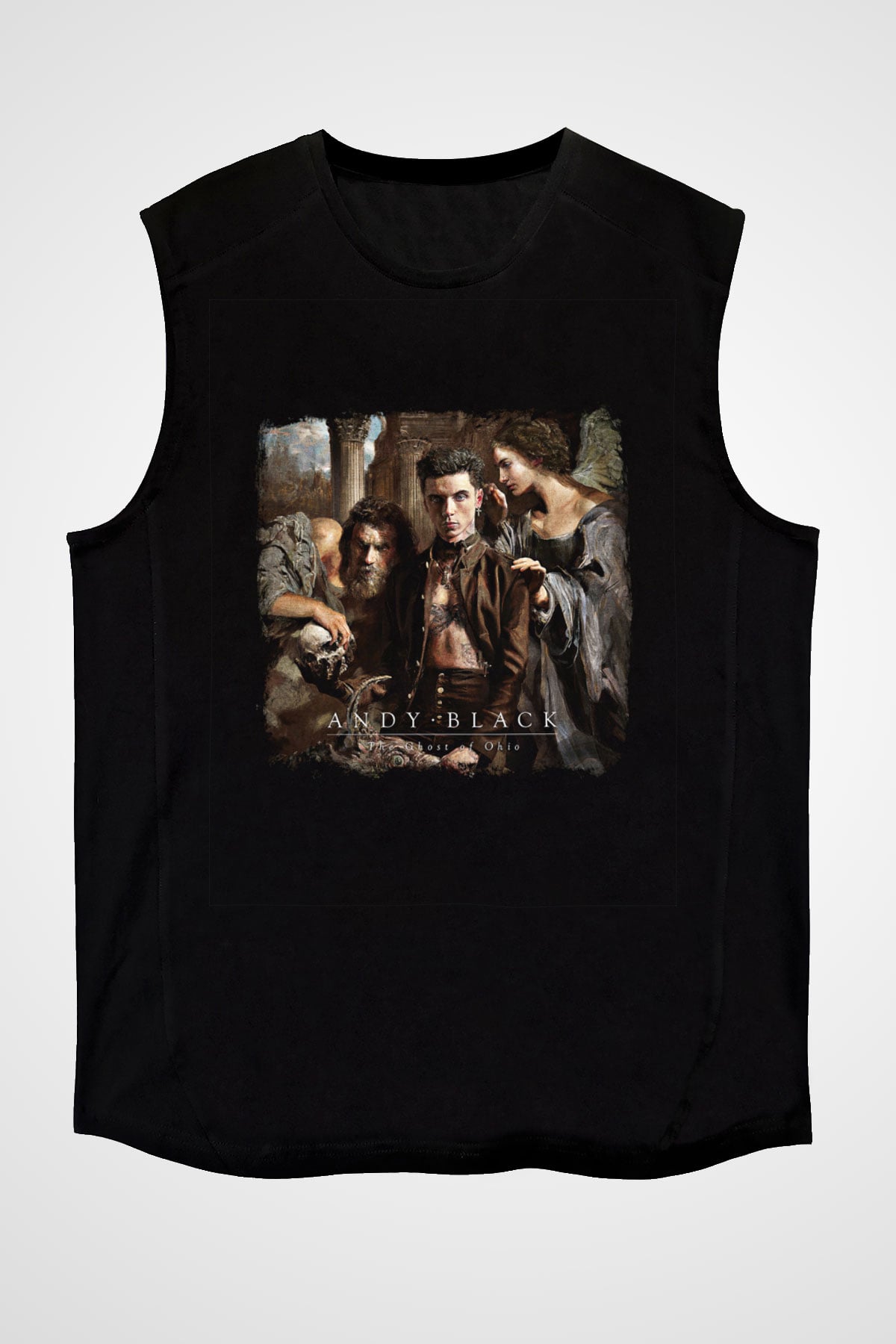 Andy Black Baskılı Unisex Siyah Kolsuz Tişört