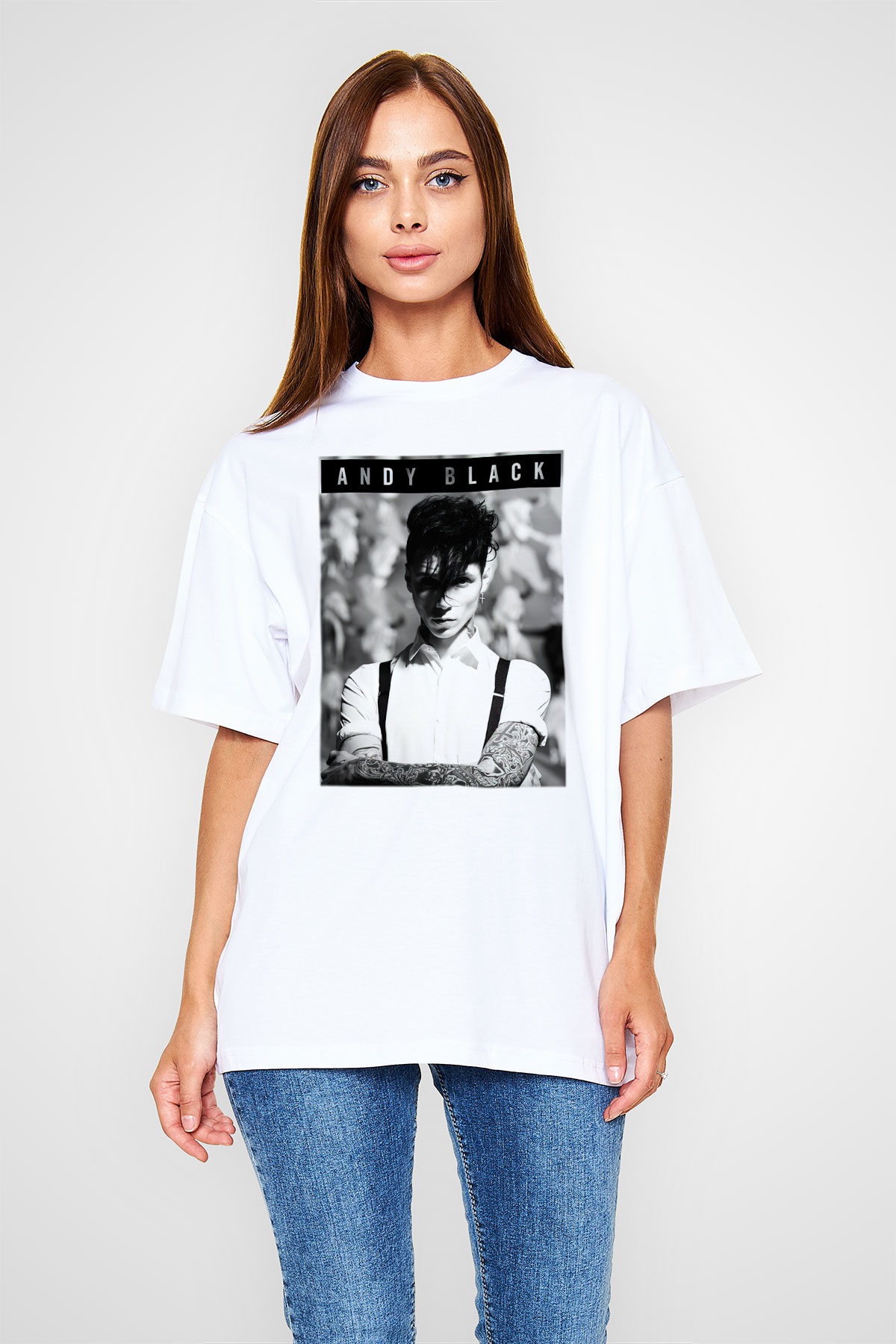 Andy Black Beyaz Unisex Oversize Tişört T-Shirt