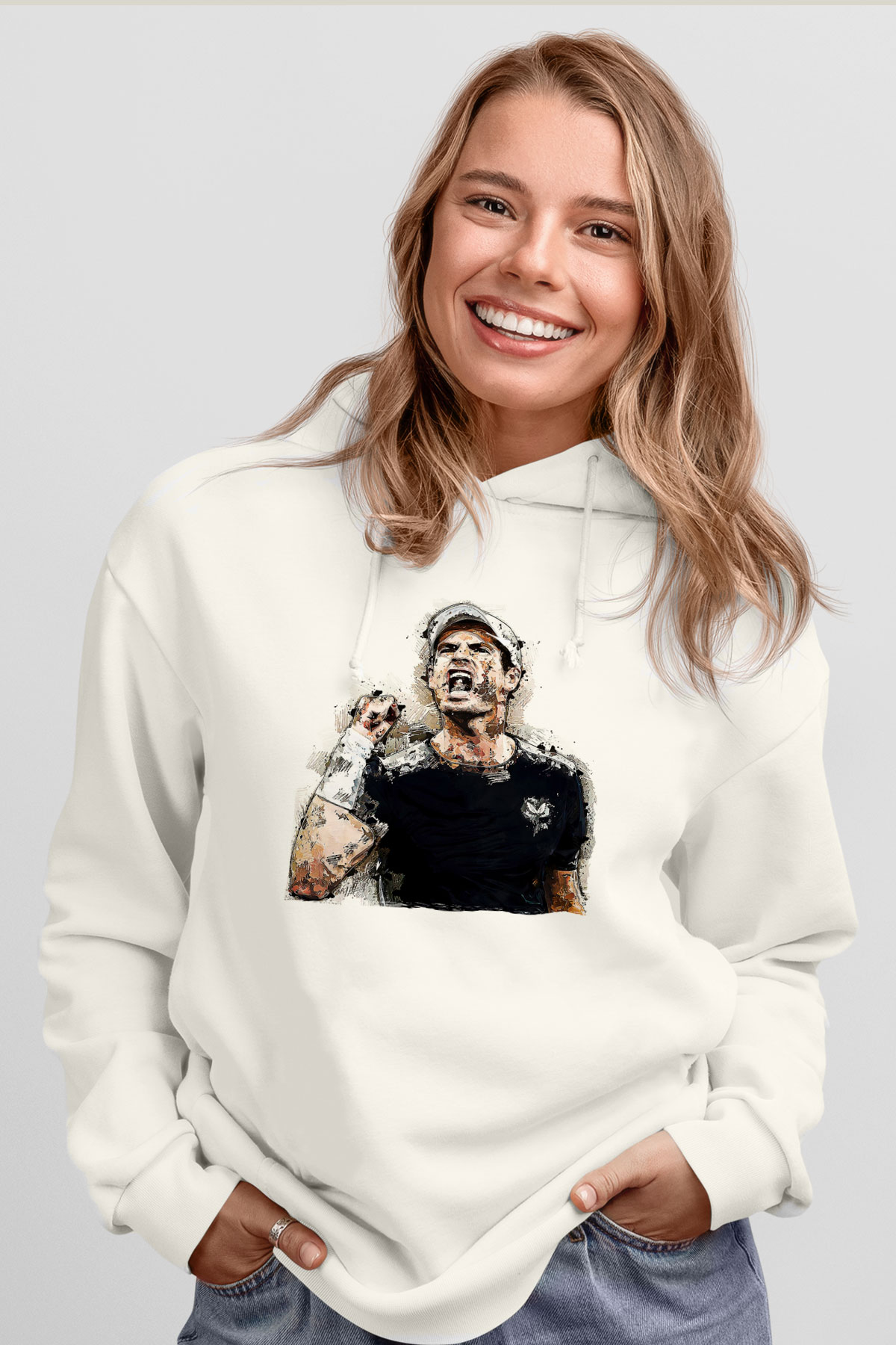 Andy Murray Baskılı Beyaz Unisex Kapüşonlu Sweatshirt