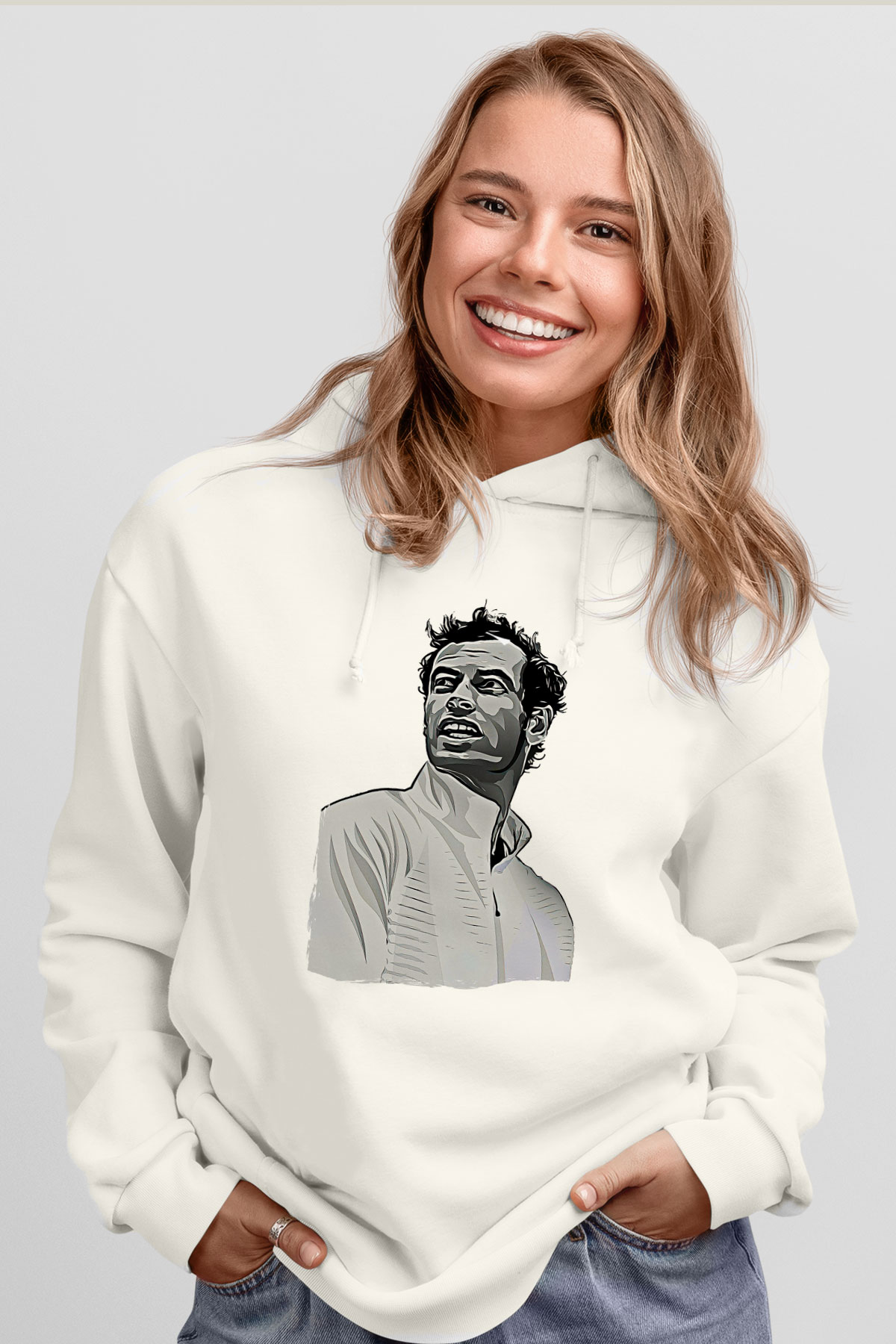 Andy Murray Baskılı Beyaz Unisex Kapüşonlu Sweatshirt