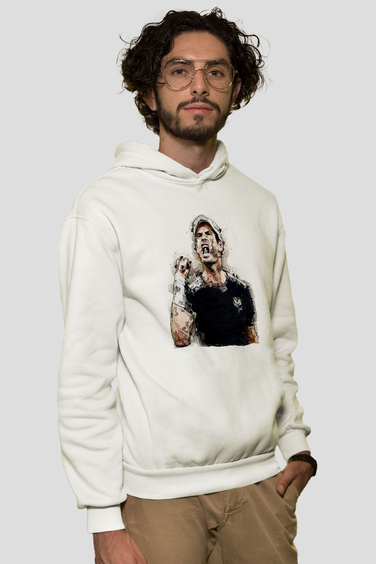 Andy Murray Baskılı Beyaz Unisex Kapüşonlu Sweatshirt