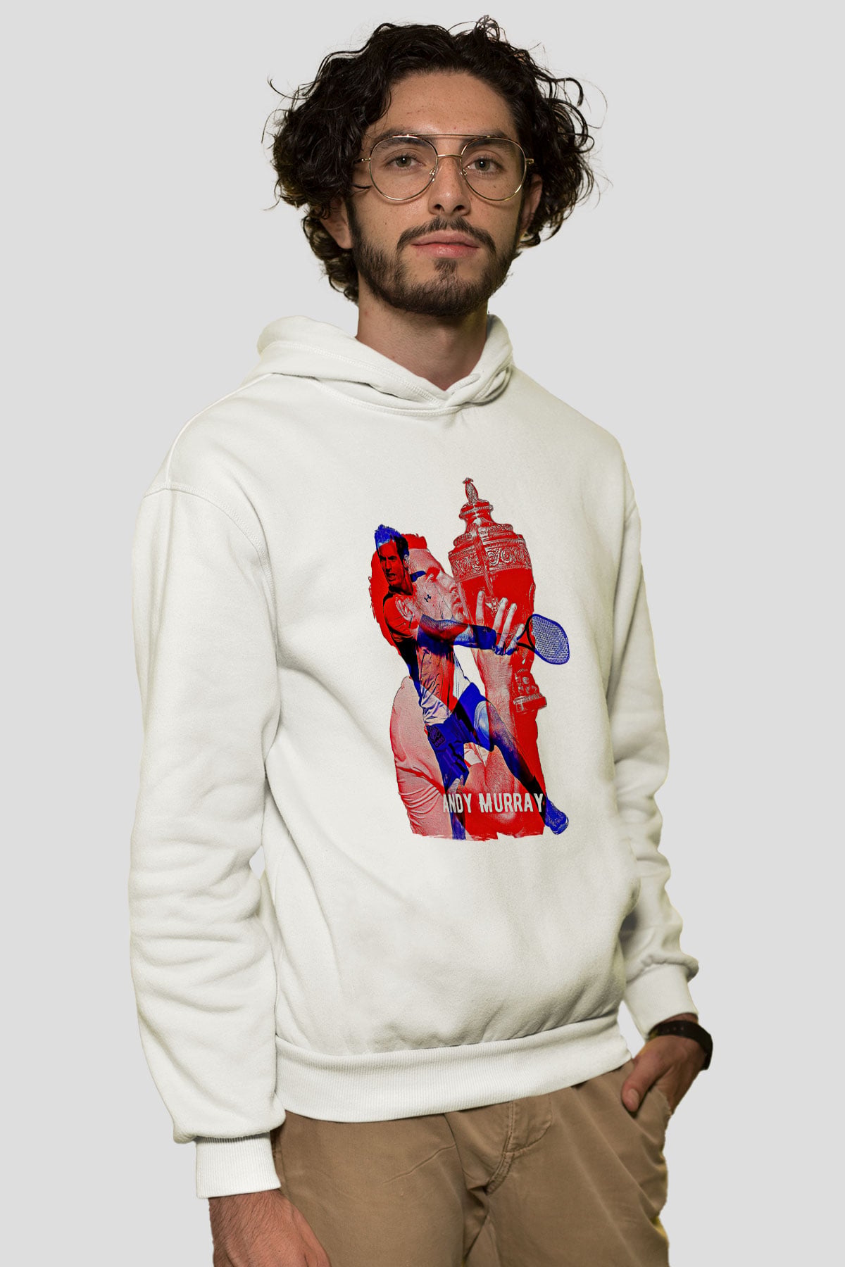 Andy Murray Baskılı Beyaz Unisex Kapüşonlu Sweatshirt