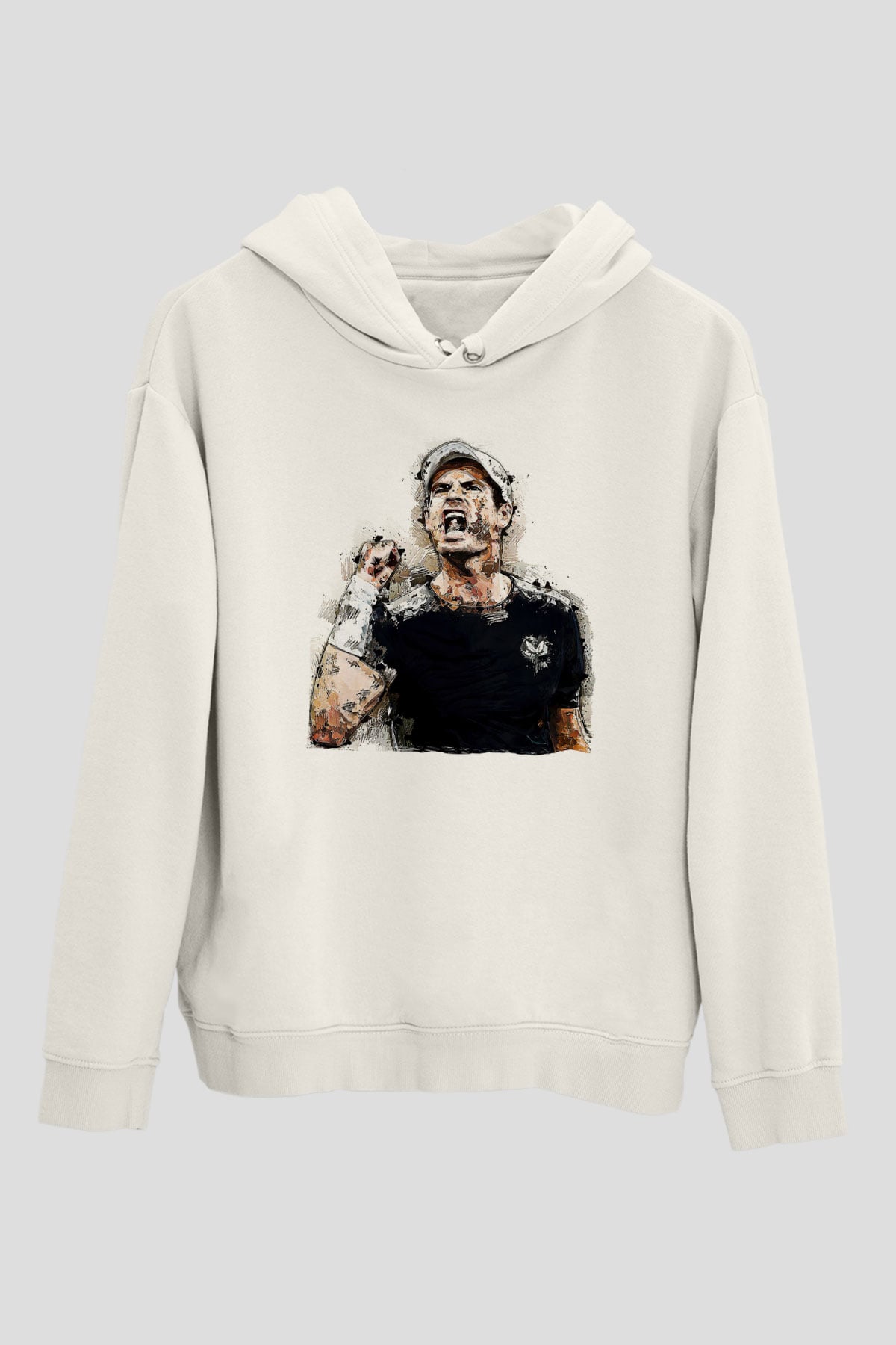 Andy Murray Baskılı Beyaz Unisex Kapüşonlu Sweatshirt