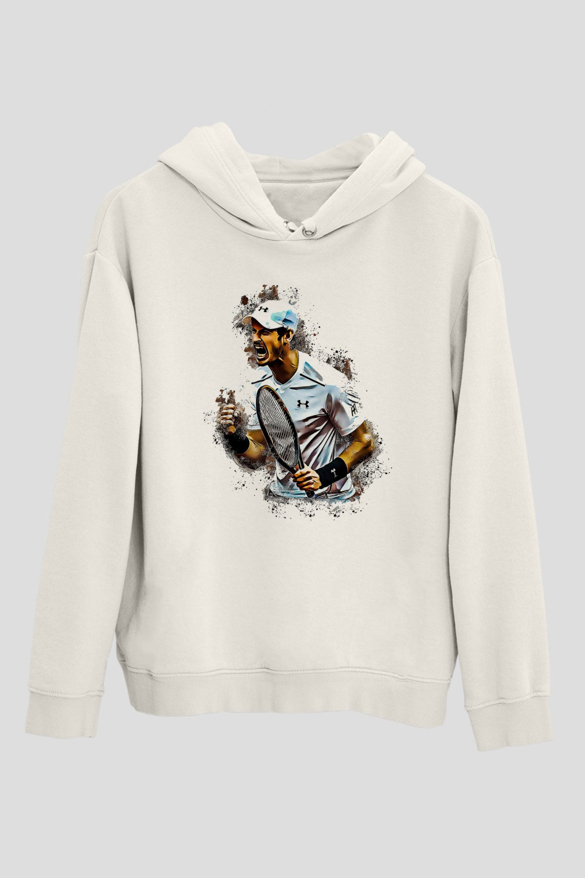 Andy Murray Baskılı Beyaz Unisex Kapüşonlu Sweatshirt