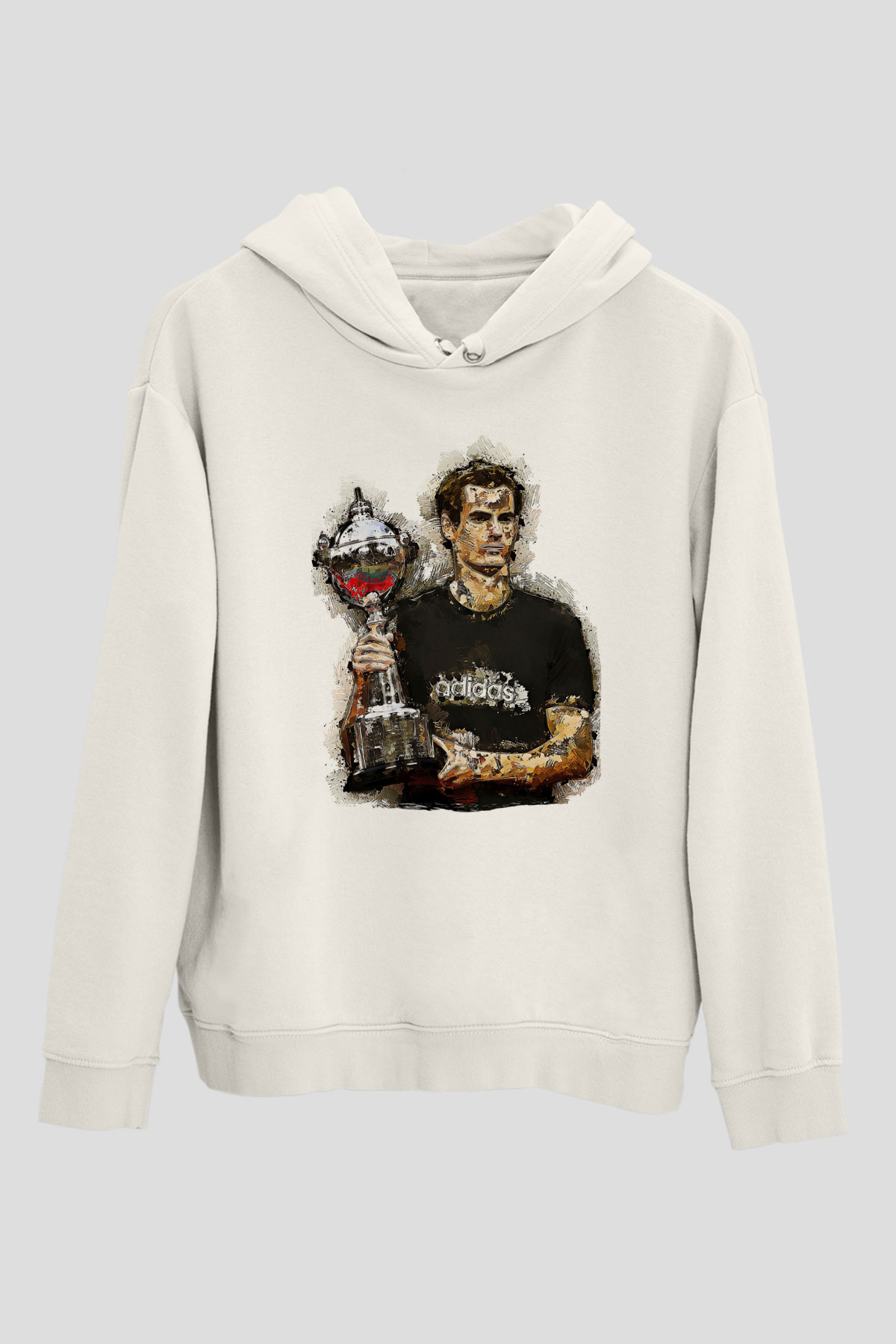 Andy Murray Baskılı Beyaz Unisex Kapüşonlu Sweatshirt