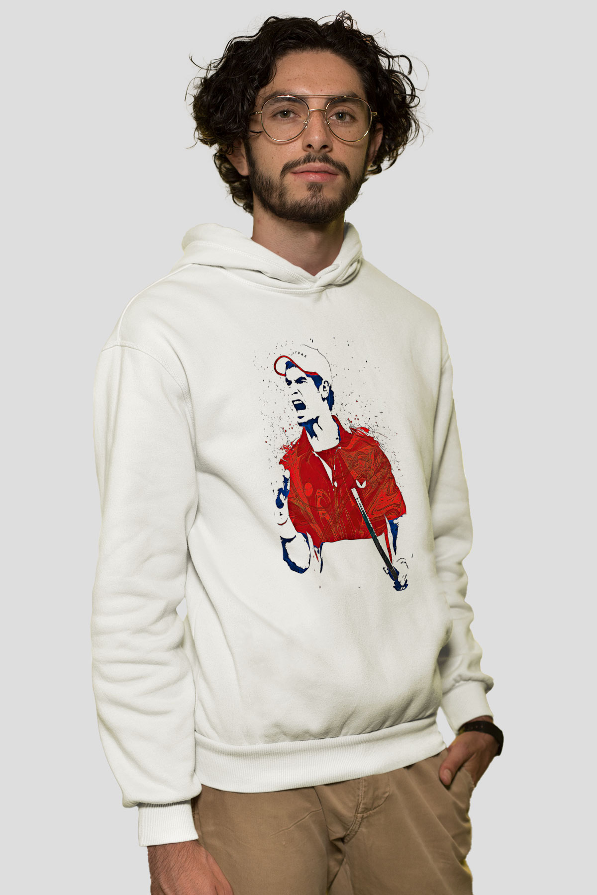 Andy Murray Baskılı Beyaz Unisex Kapüşonlu Sweatshirt