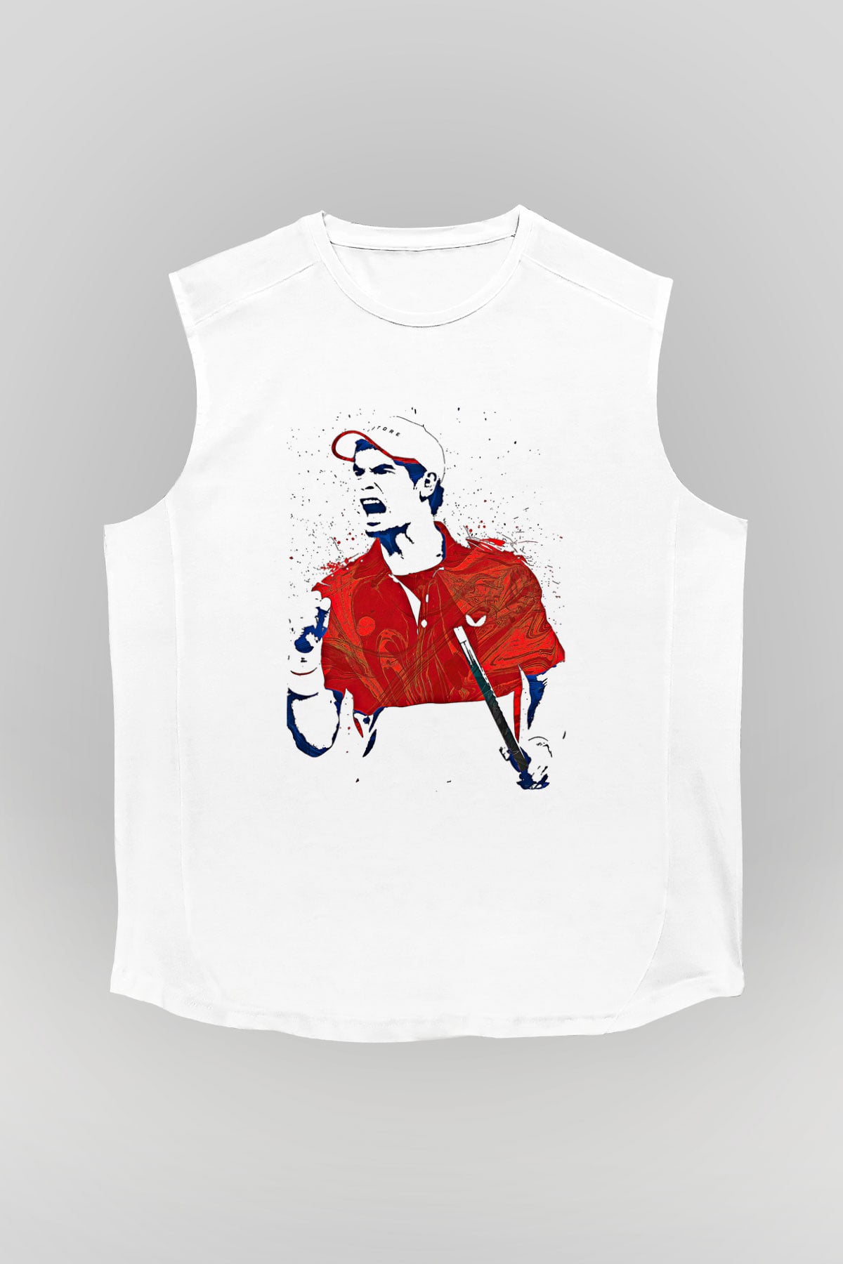 Andy Murray Baskılı Beyaz Unisex Kolsuz Tişört - Tshirt