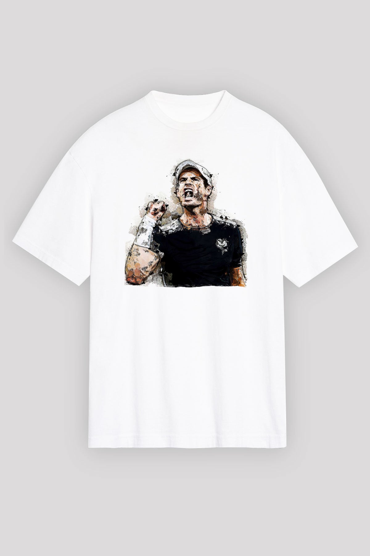 Andy Murray Baskılı Beyaz Unisex Oversize Tişört - Tshirt