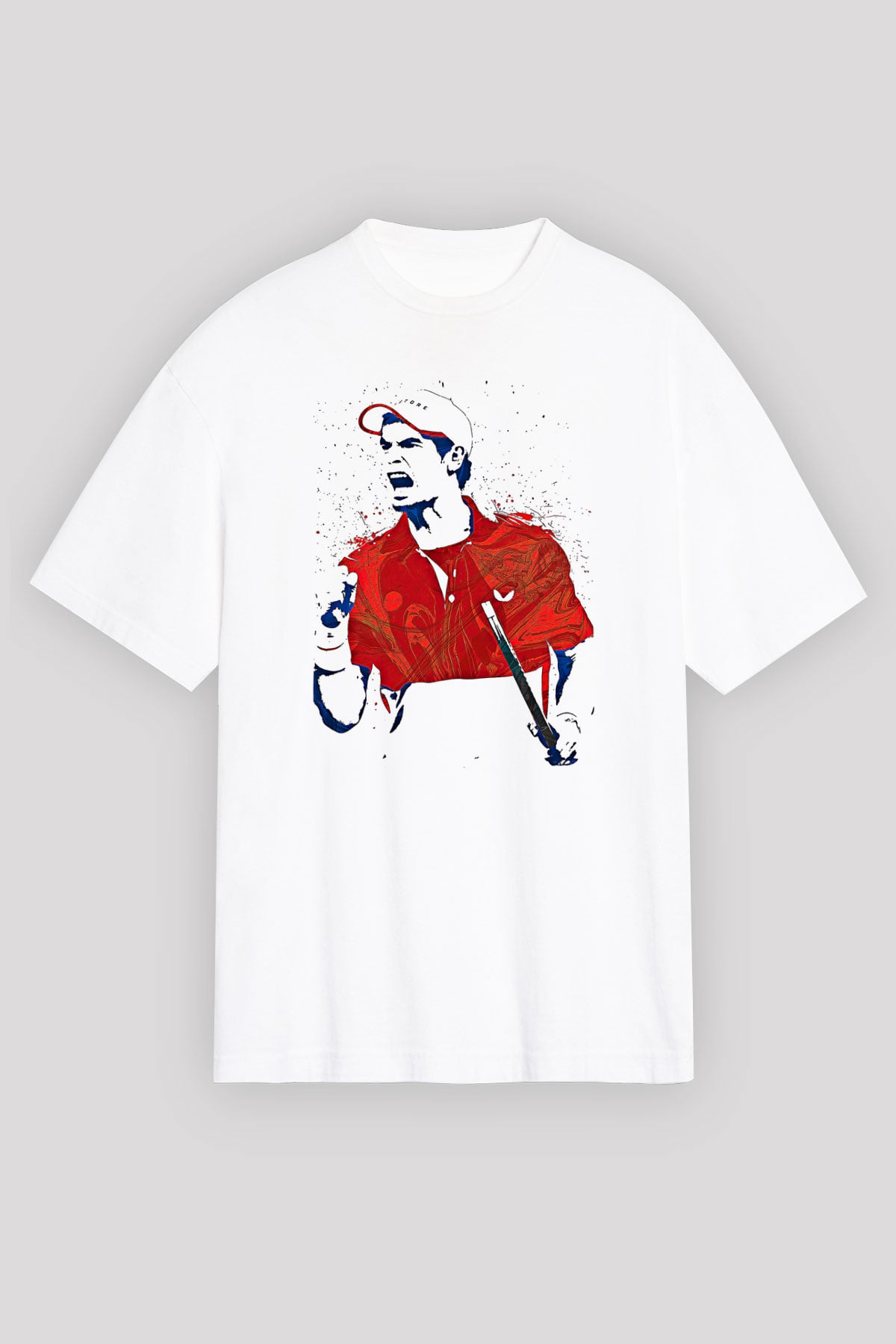 Andy Murray Baskılı Beyaz Unisex Oversize Tişört - Tshirt
