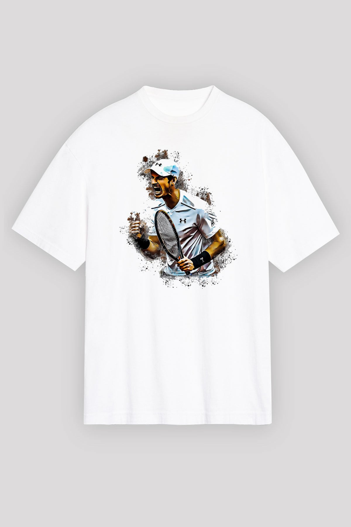 Andy Murray Baskılı Beyaz Unisex Oversize Tişört - Tshirt
