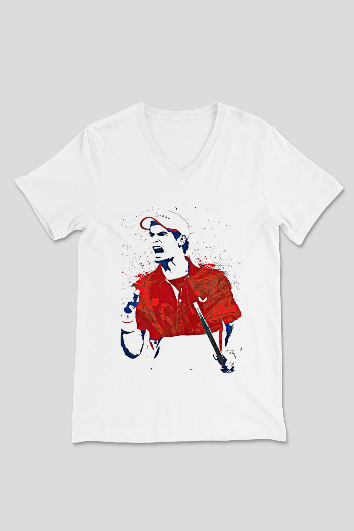 Andy Murray Baskılı Beyaz Unisex V Yaka Tişört - Tshirt