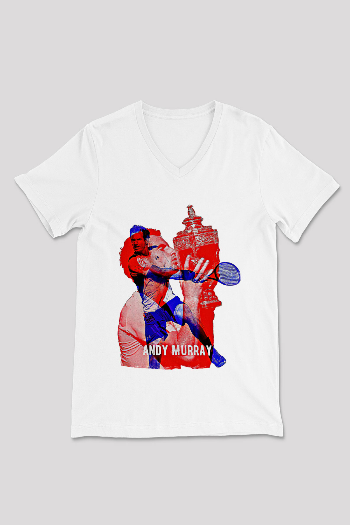 Andy Murray Baskılı Beyaz Unisex V Yaka Tişört - Tshirt