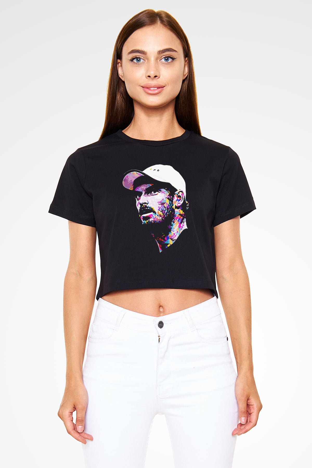 Andy Murray Baskılı Siyah Crop Top Kadın Tişört - Tshirt