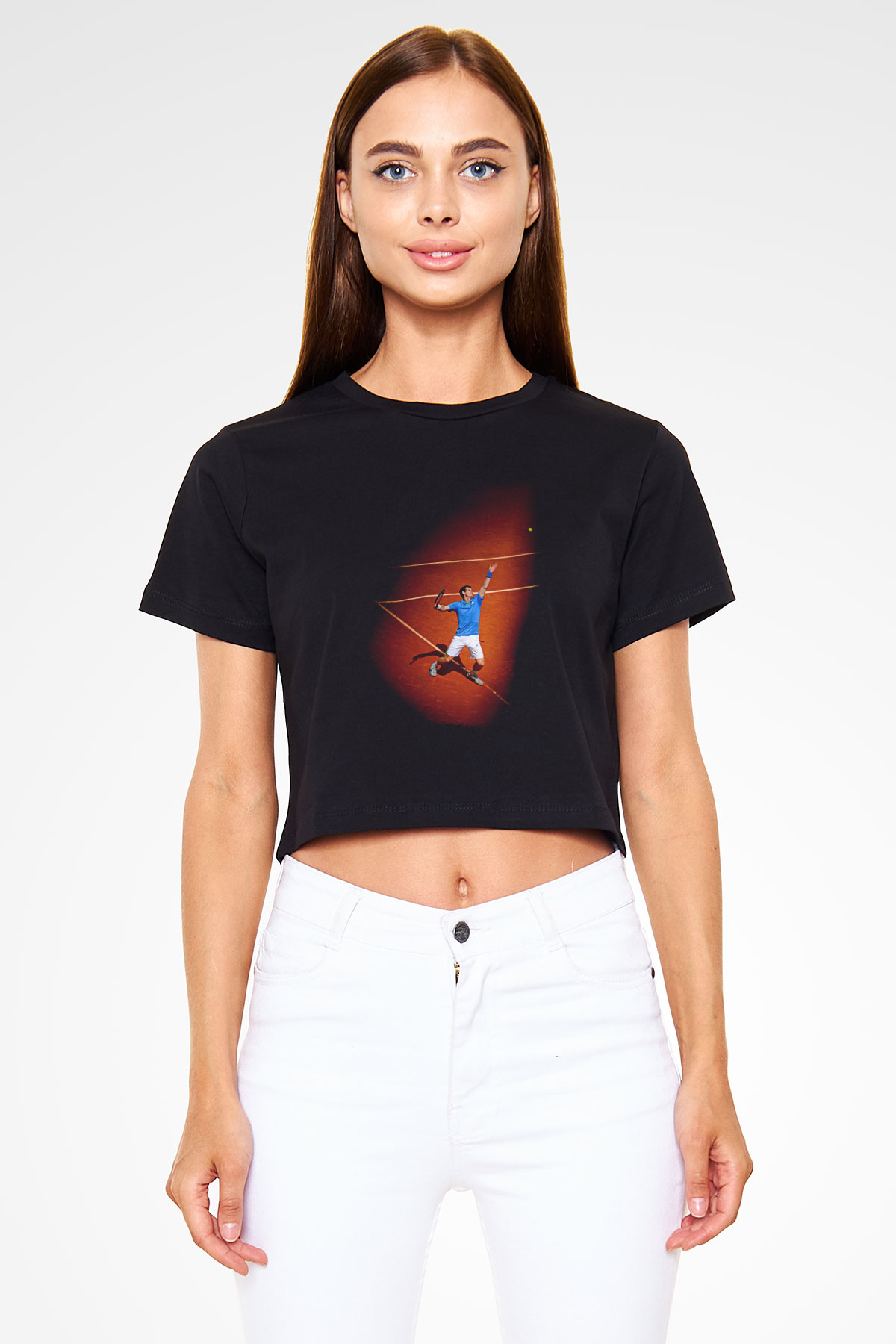 Andy Murray Baskılı Siyah Crop Top Kadın Tişört - Tshirt