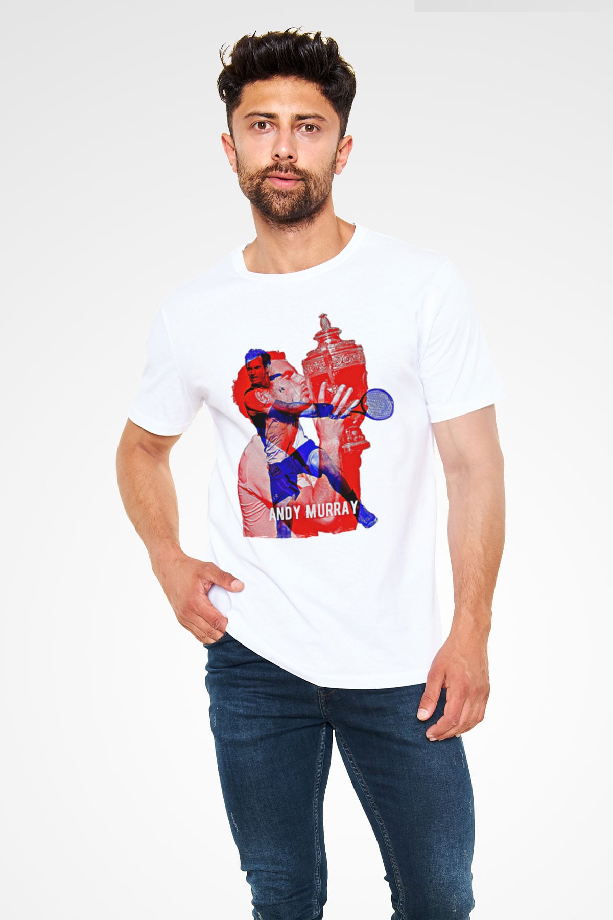 Andy Murray Baskılı Unisex Beyaz Tişört - Tshirt