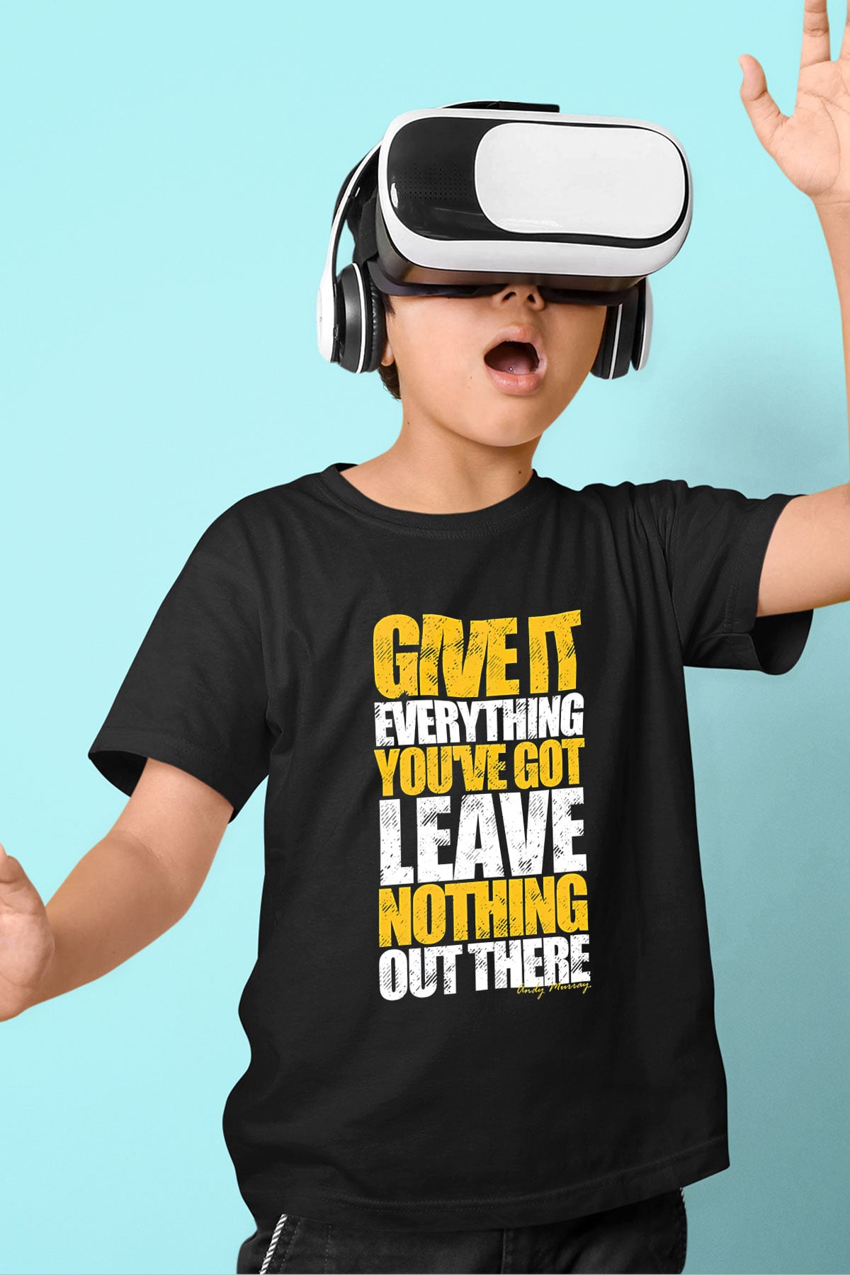 Andy Murray Baskılı Unisex Siyah Çocuk Tişört - Tshirt