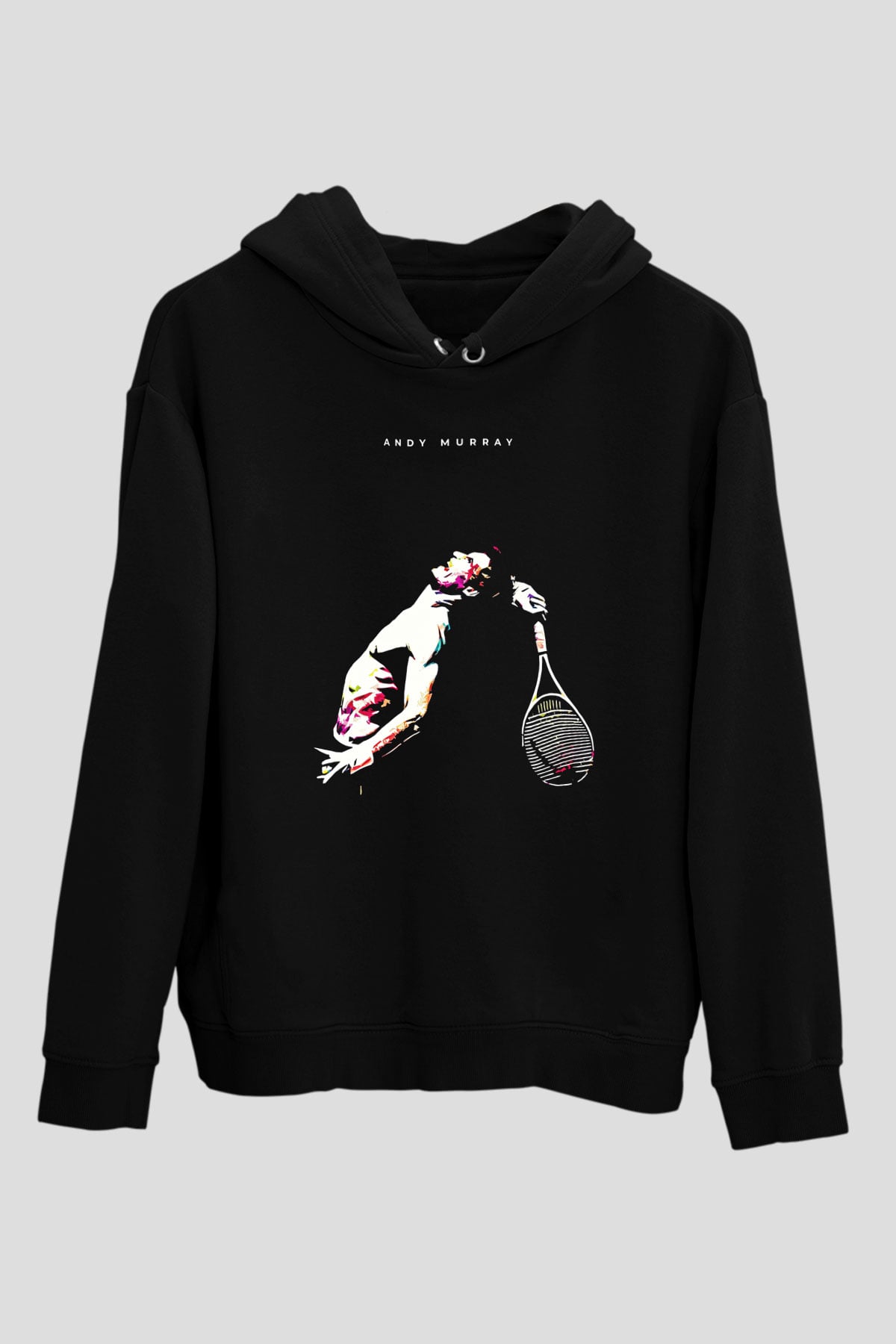 Andy Murray Baskılı Unisex Siyah Kapüşonlu Sweatshirt
