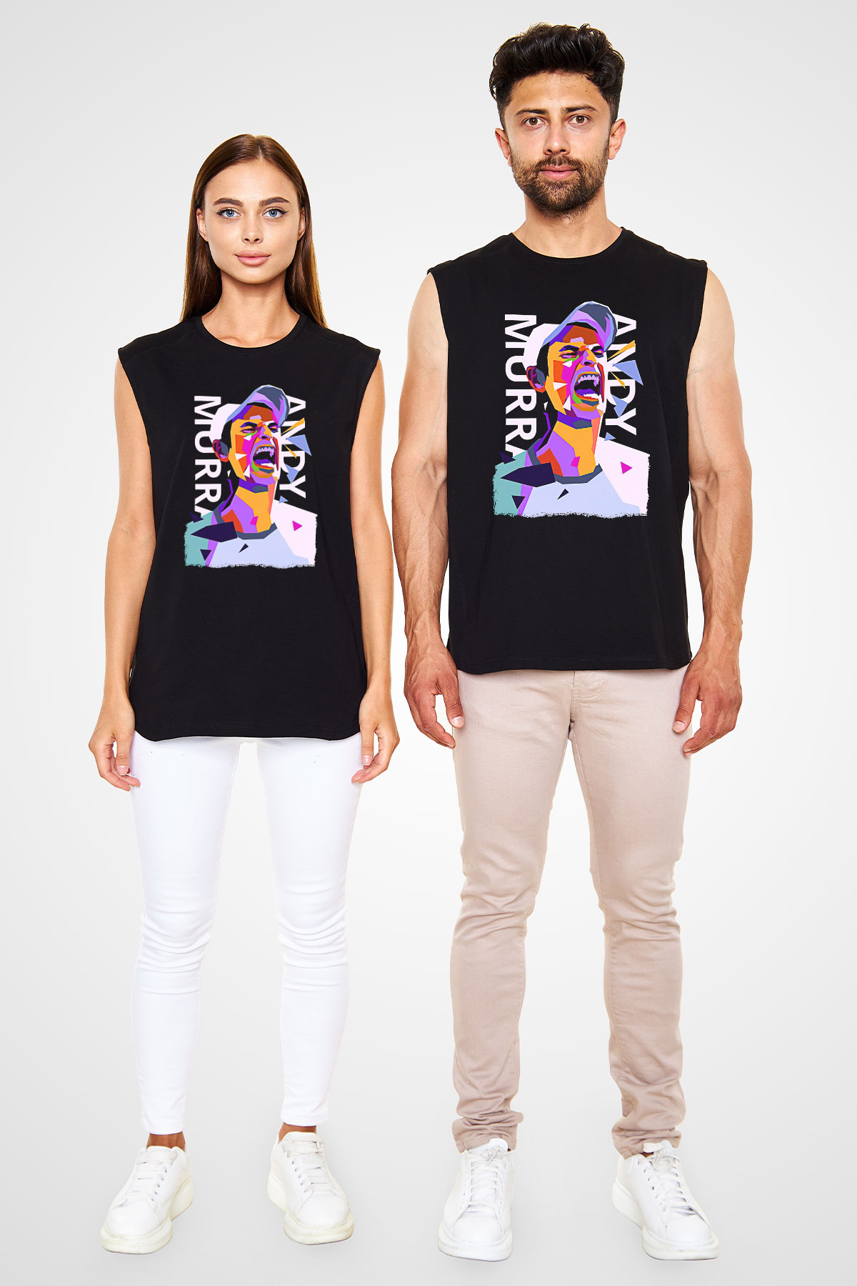 Andy Murray Baskılı Unisex Siyah Kolsuz Tişört - Tshirt