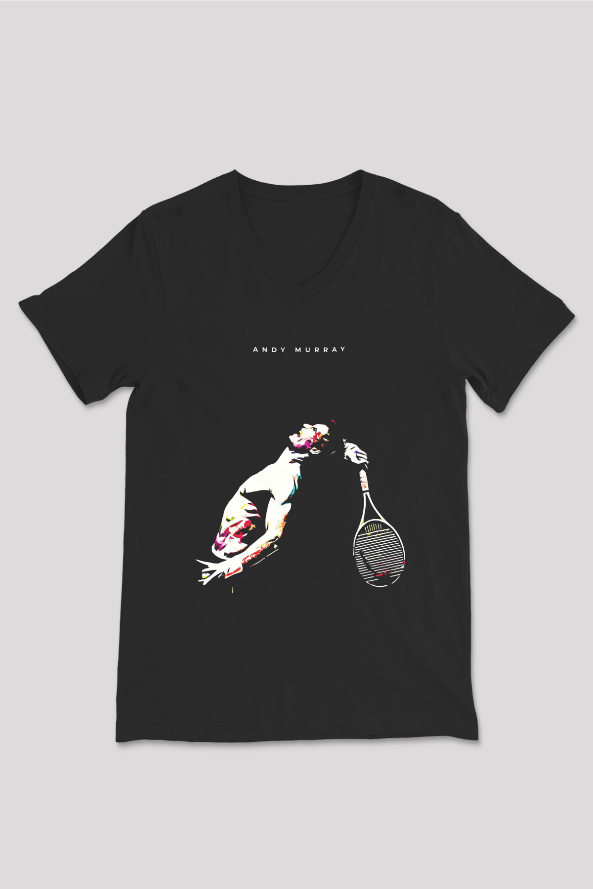 Andy Murray Baskılı Unisex Siyah V Yaka Tişört - Tshirt