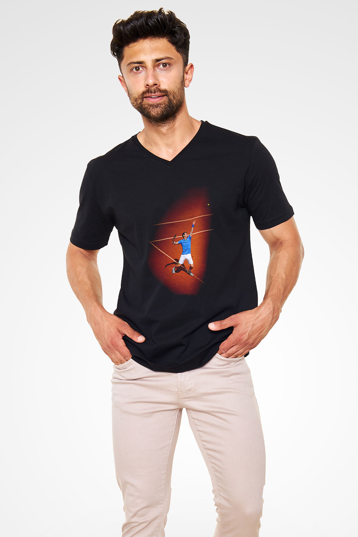 Andy Murray Baskılı Unisex Siyah V Yaka Tişört - Tshirt