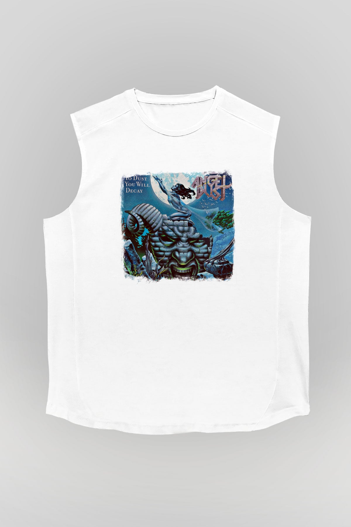 Angel Dust Baskılı Unisex Beyaz Kolsuz Tişört