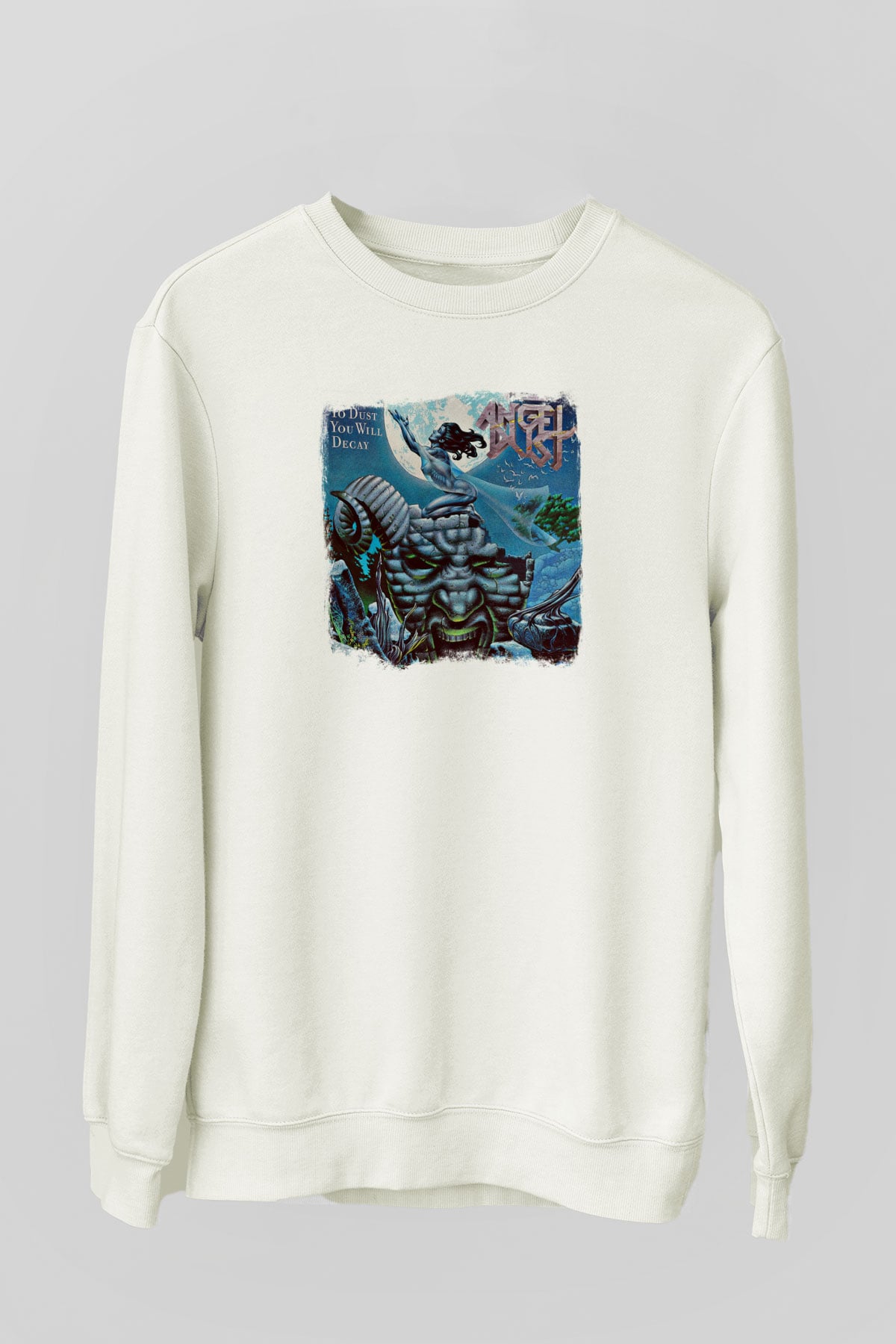 Angel Dust Baskılı Unisex Beyaz Sweatshirt