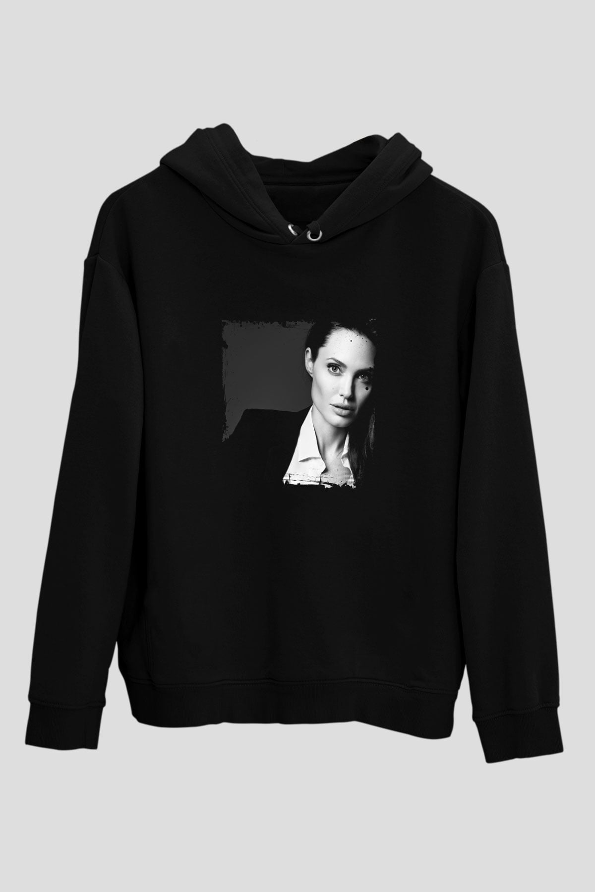 Angelina Jolie Baskılı Unisex Siyah Hoodie