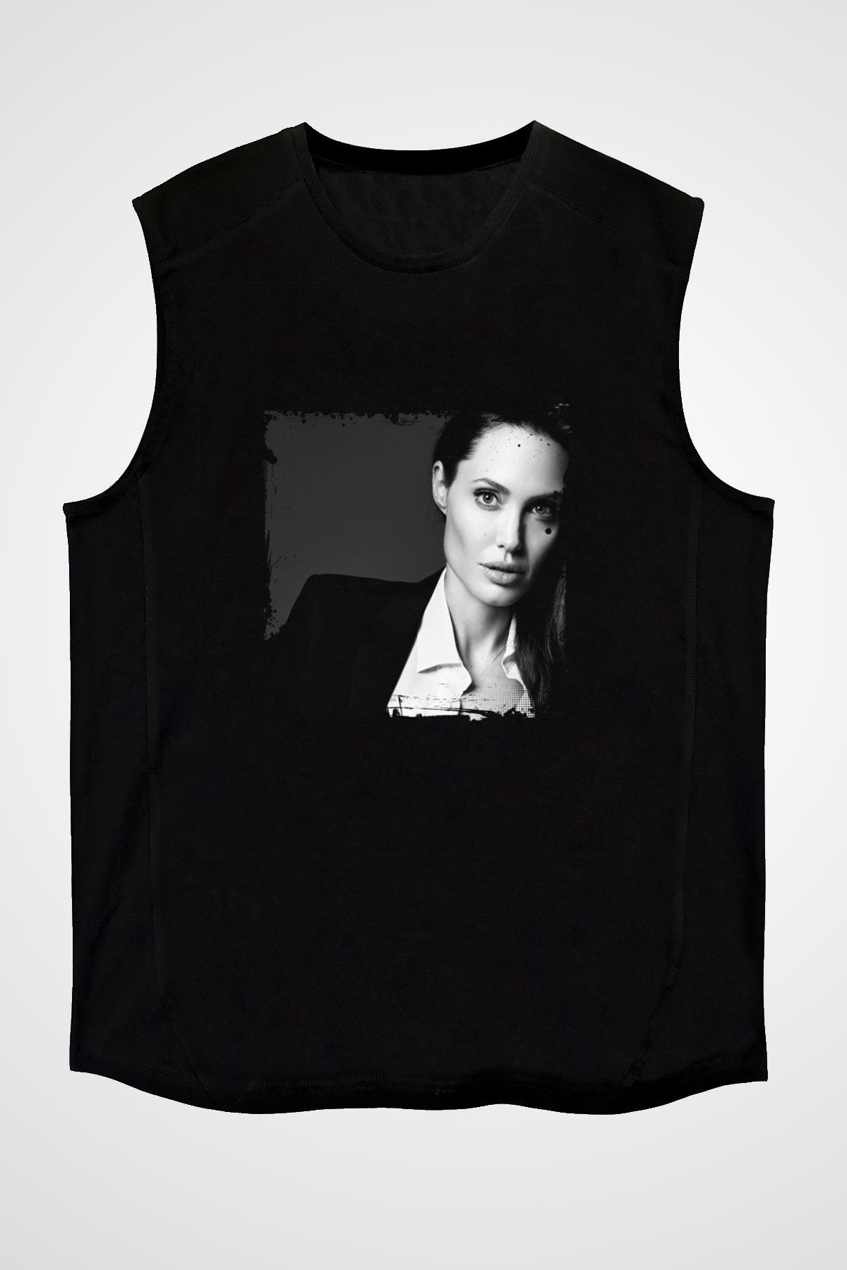 Angelina Jolie Baskılı Unisex Siyah Kolsuz Tişört