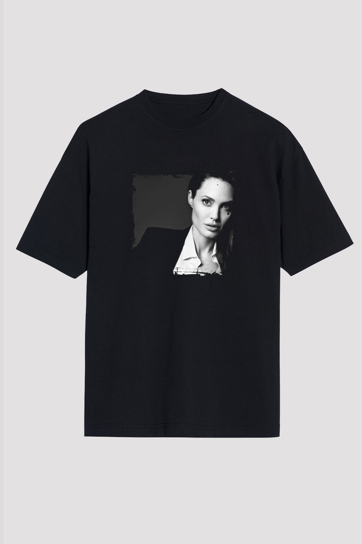Angelina Jolie Baskılı Unisex Siyah Oversize Tişört