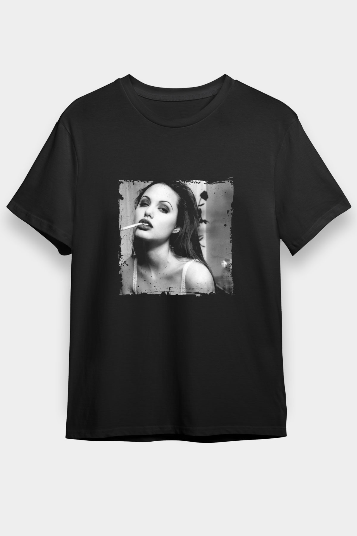 Angelina Jolie Baskılı Unisex Siyah Tişört