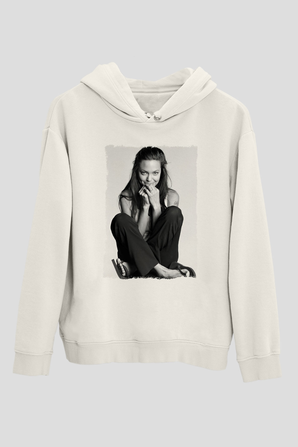 Angelina Jolie Beyaz Unisex Kapüşonlu Sweatshirt